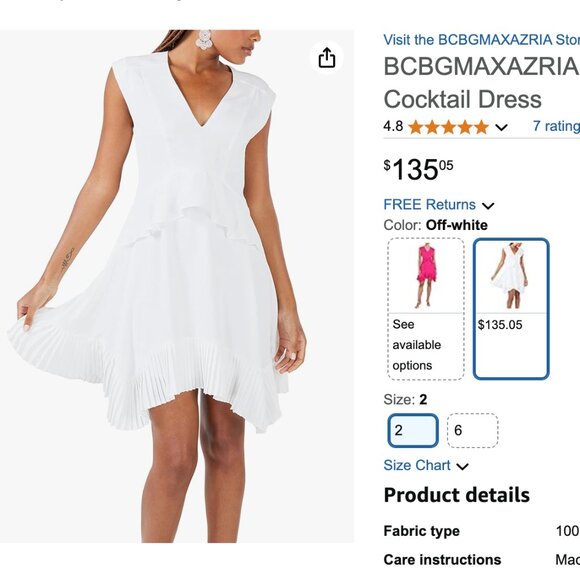 NEW BCBGMAXAZRIA Ruffled Pleated High-Low Cocktail White Dress - Picture 5 of 8